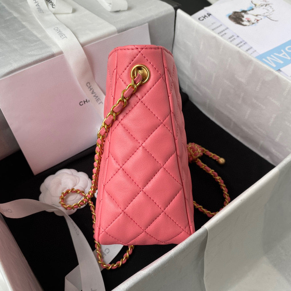 Chanel AS3259 Hobo Shoulder Lambskin Handbag Pink