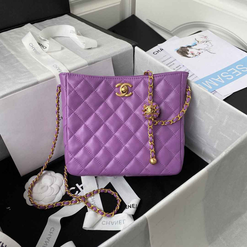 Chanel AS3259 Hobo Shoulder Lambskin Handbag Purple