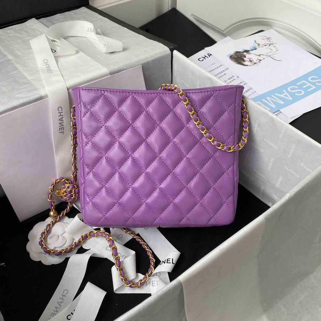 Chanel AS3259 Hobo Shoulder Lambskin Handbag Purple