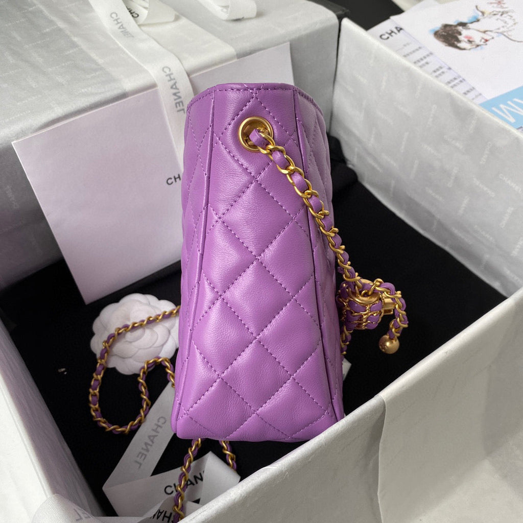 Chanel AS3259 Hobo Shoulder Lambskin Handbag Purple