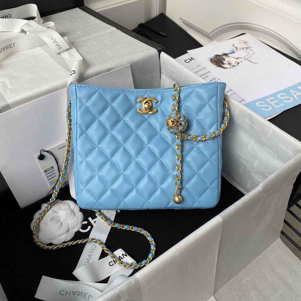 Chanel AS3259 Hobo Shoulder Lambskin Handbag Blue