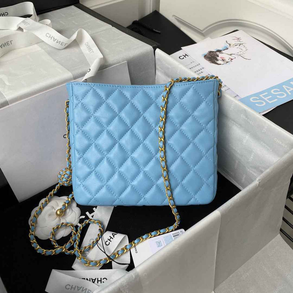 Chanel AS3259 Hobo Shoulder Lambskin Handbag Blue