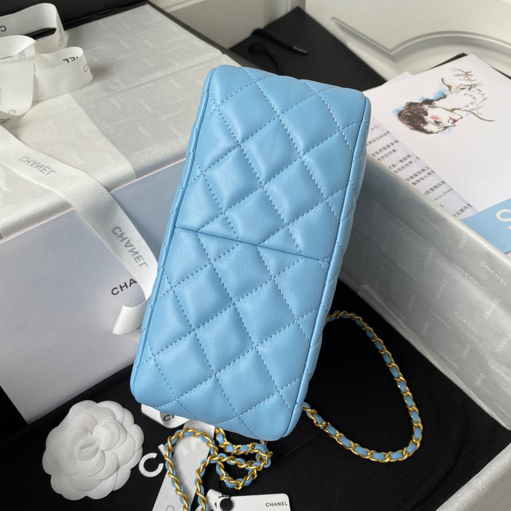 Chanel AS3259 Hobo Shoulder Lambskin Handbag Blue