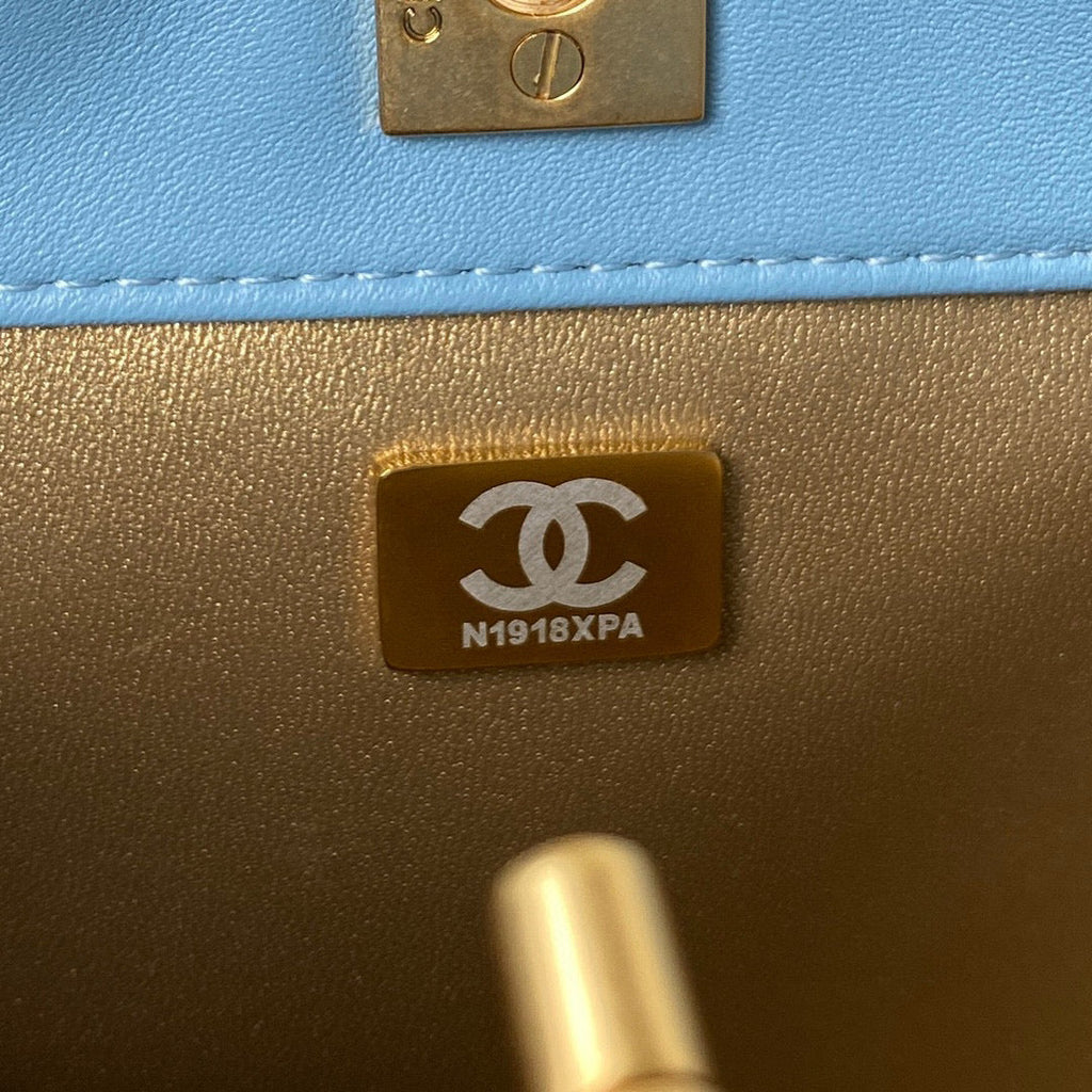Chanel AS3259 Hobo Shoulder Lambskin Handbag Blue
