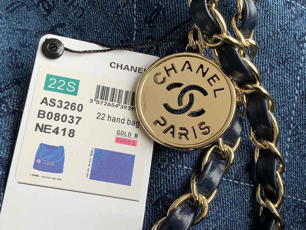 Chanel AS3260 22 Small Handbag Gold-Tone Metal Blue