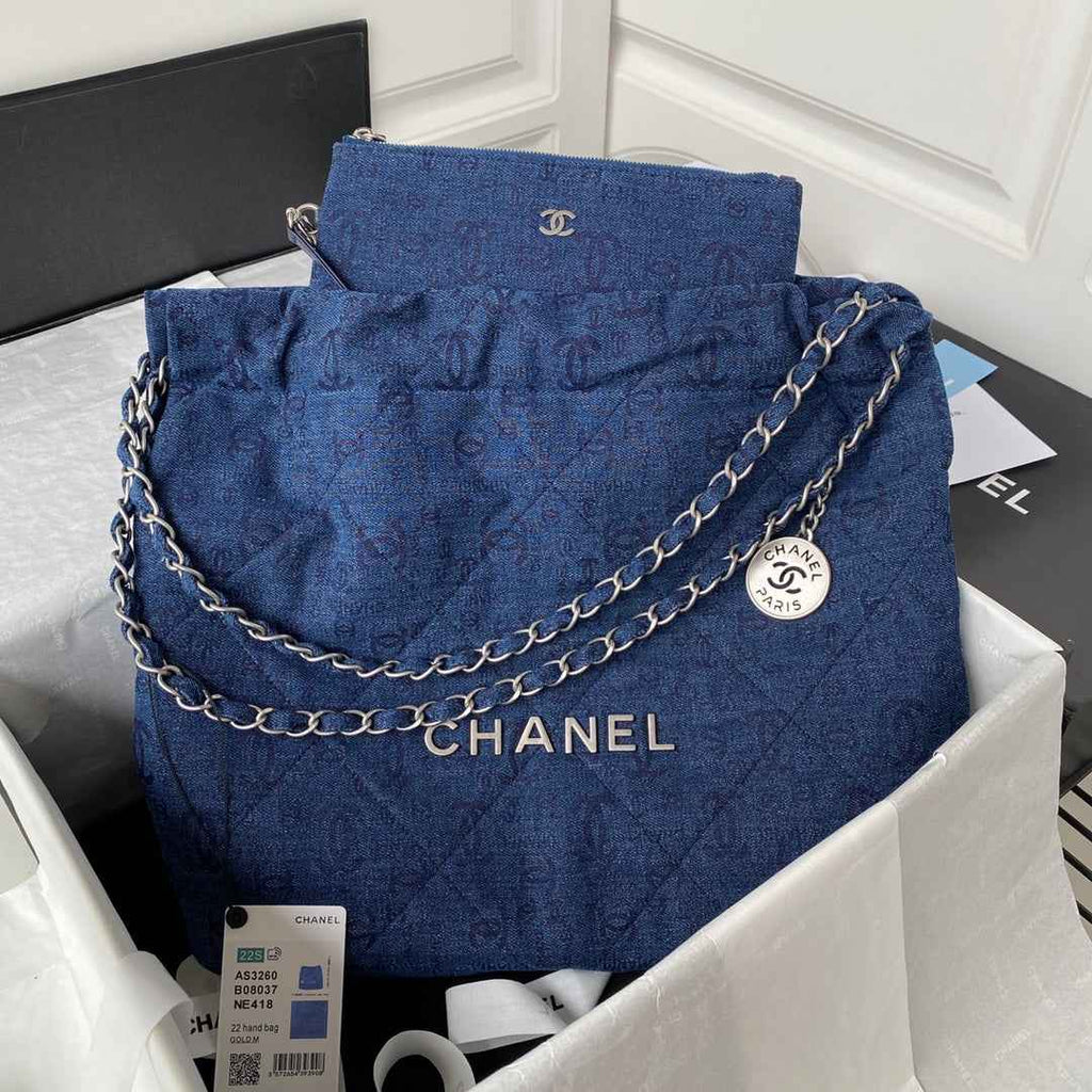 Chanel AS3260 22 Small Handbag Silver-Tone Metal Blue