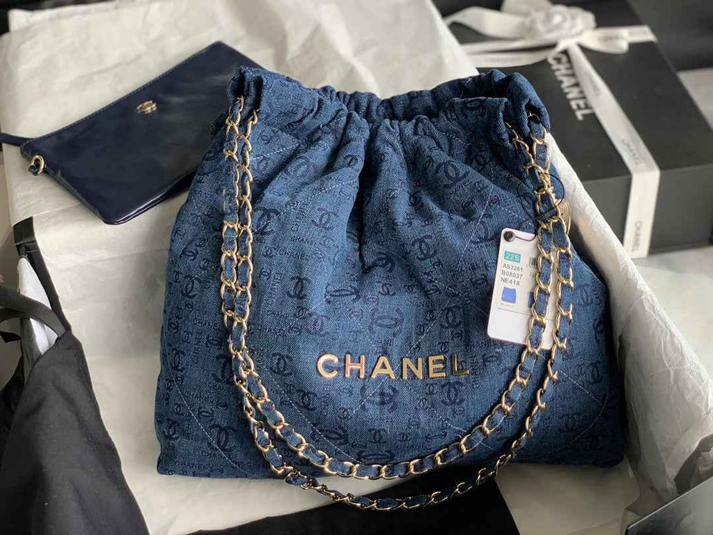 Chanel AS3261 22 Handbag Gold-Tone Metal Blue