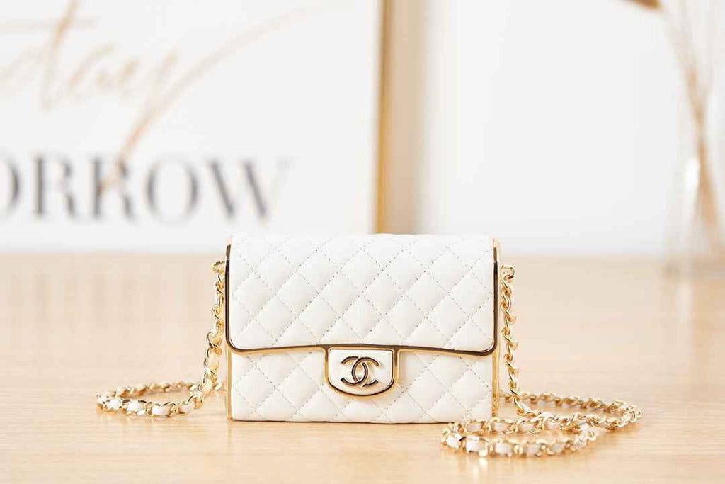 Chanel  AS3308 Small Evening Bag Lambskin White Gold