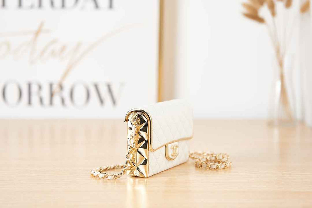 Chanel  AS3308 Small Evening Bag Lambskin White Gold