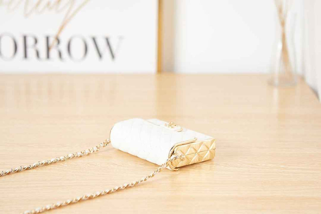 Chanel  AS3308 Small Evening Bag Lambskin White Gold