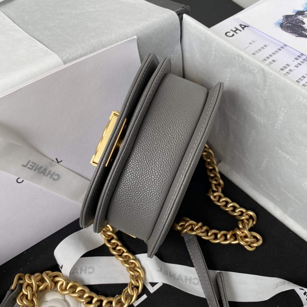 Chanel AS3315 Mini BOY Messenger Bag Calfskin Gray