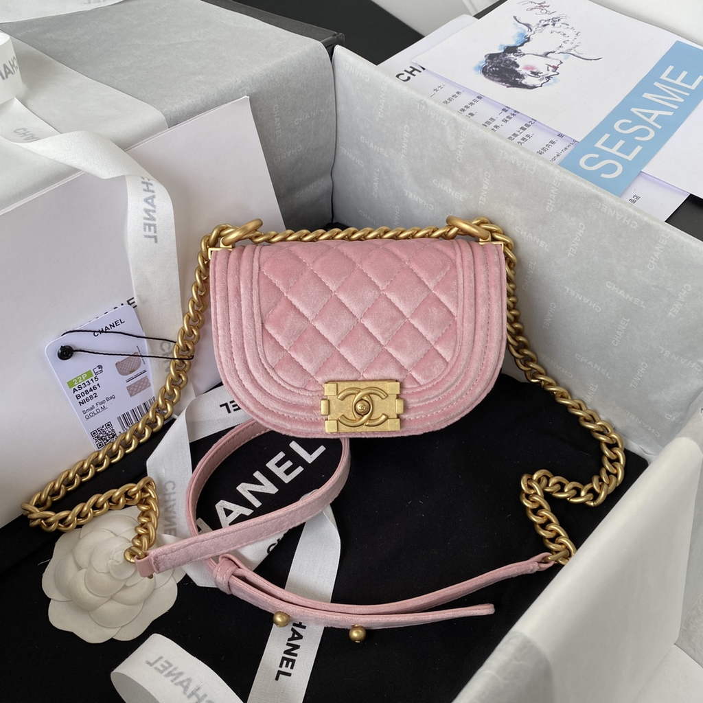 Chanel AS3315 Mini BOY Messenger Bag Shearling Lambskin Pink