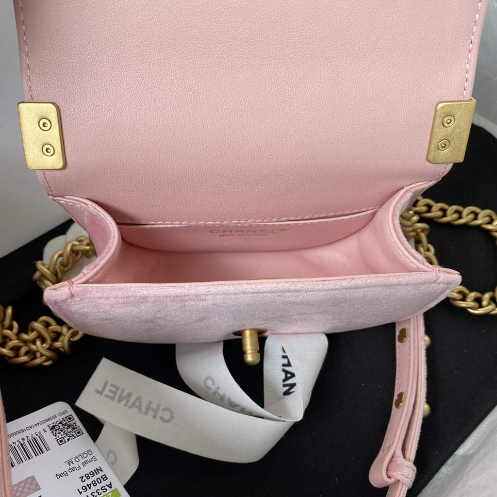 Chanel AS3315 Mini BOY Messenger Bag Shearling Lambskin Pink