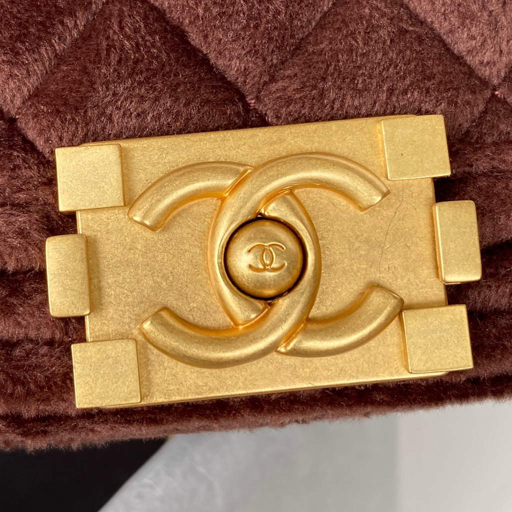 Chanel AS3315 Mini BOY Messenger Bag Shearling Lambskin Brown
