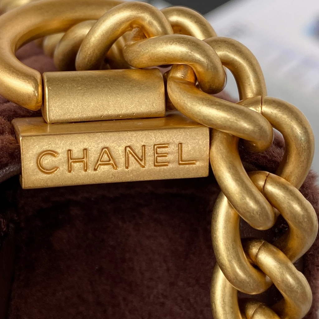 Chanel AS3315 Mini BOY Messenger Bag Shearling Lambskin Brown
