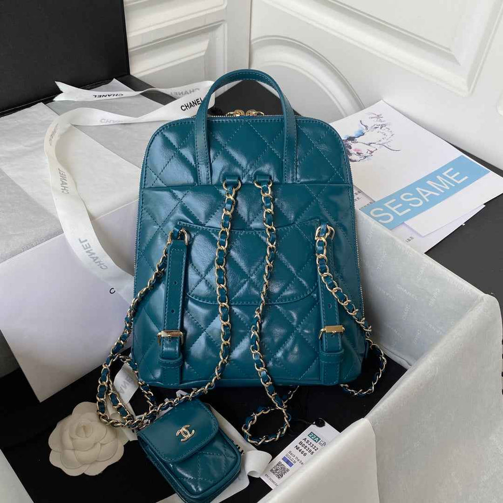 Chanel AS3332 CC Rucksack Backpack Calfskin leather Green