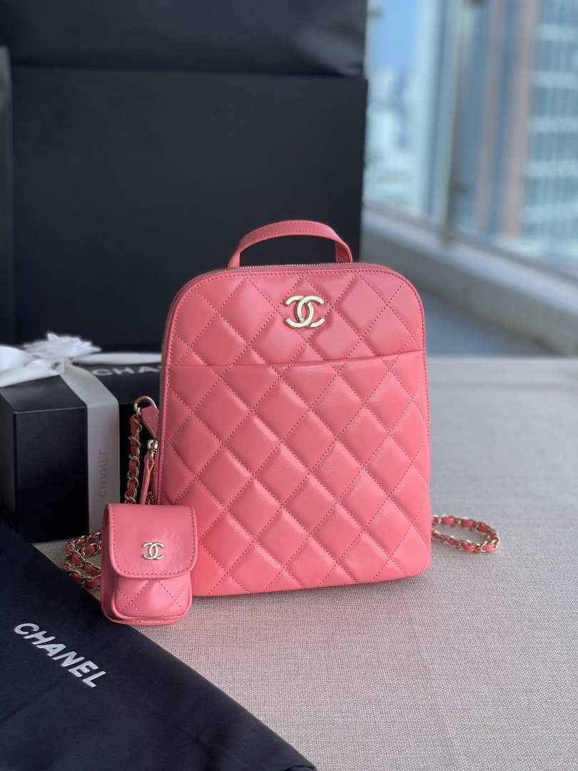 Chanel AS3332 CC Rucksack Backpack Calfskin leather Pink