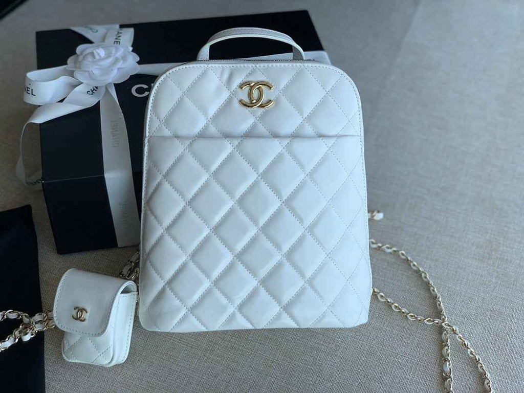 Chanel AS3332 CC Rucksack Backpack Calfskin leather White