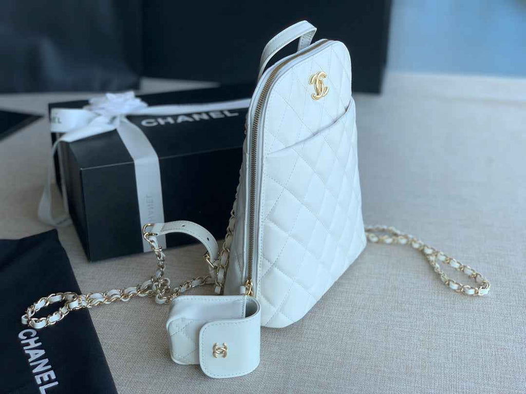 Chanel AS3332 CC Rucksack Backpack Calfskin leather White