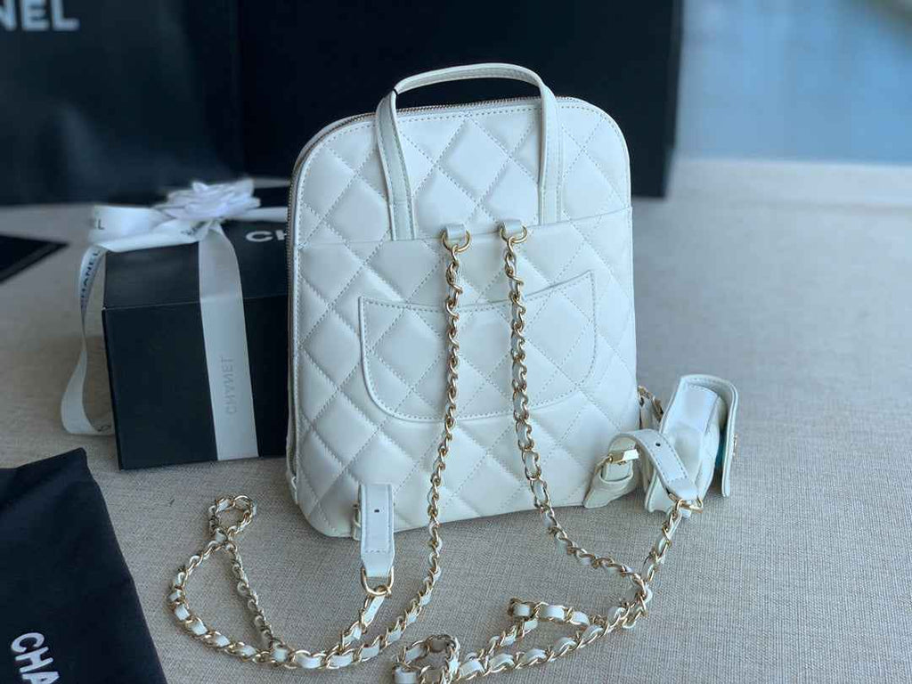 Chanel AS3332 CC Rucksack Backpack Calfskin leather White