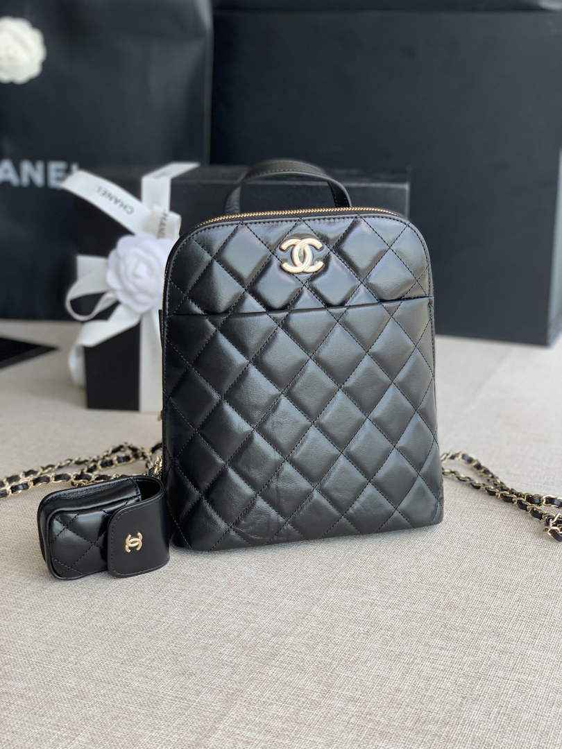 Chanel AS3332 CC Rucksack Backpack Calfskin leather Black