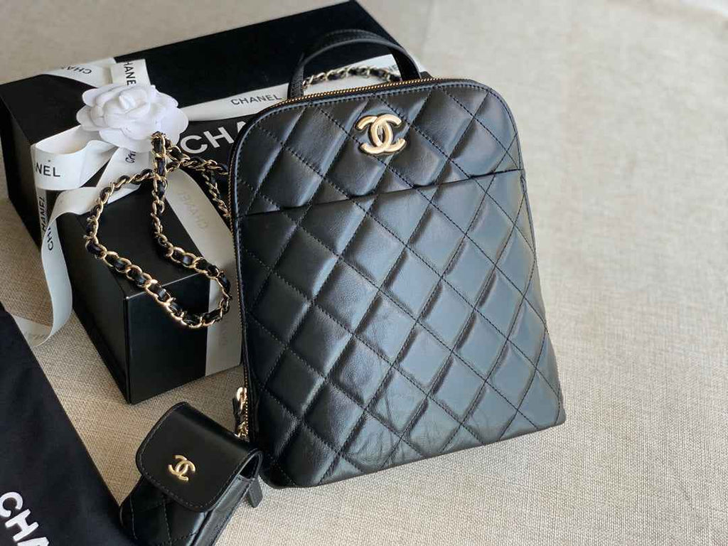 Chanel AS3332 CC Rucksack Backpack Calfskin leather Black