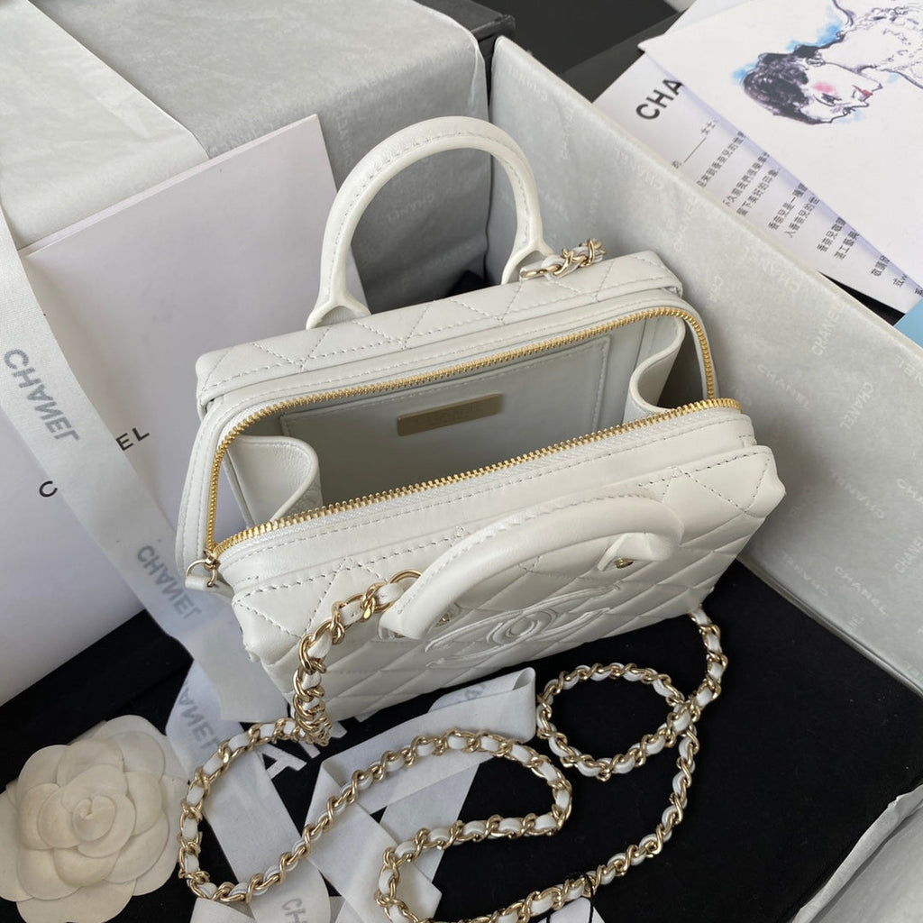 Chanel AS3344 Small Vanity Case Calfskin white
