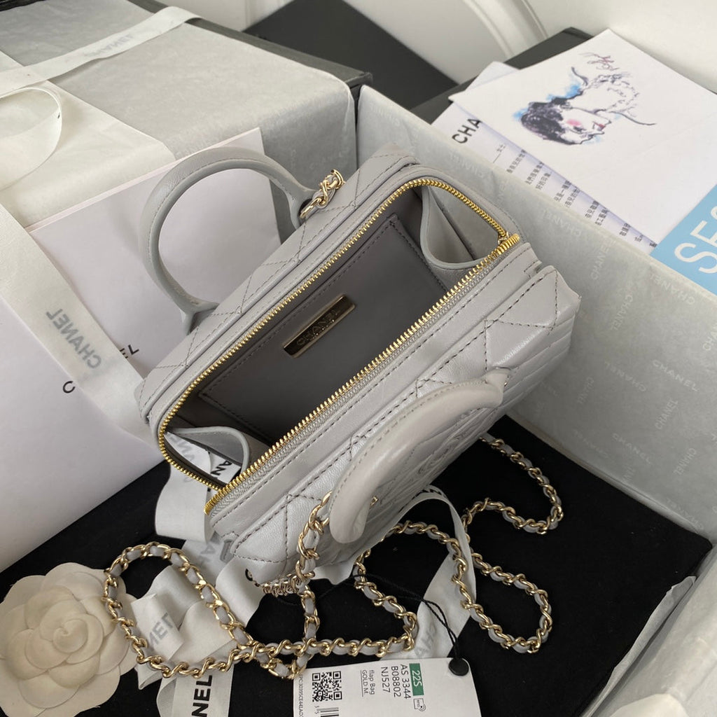 Chanel AS3344 Small Vanity Case Calfskin Gray