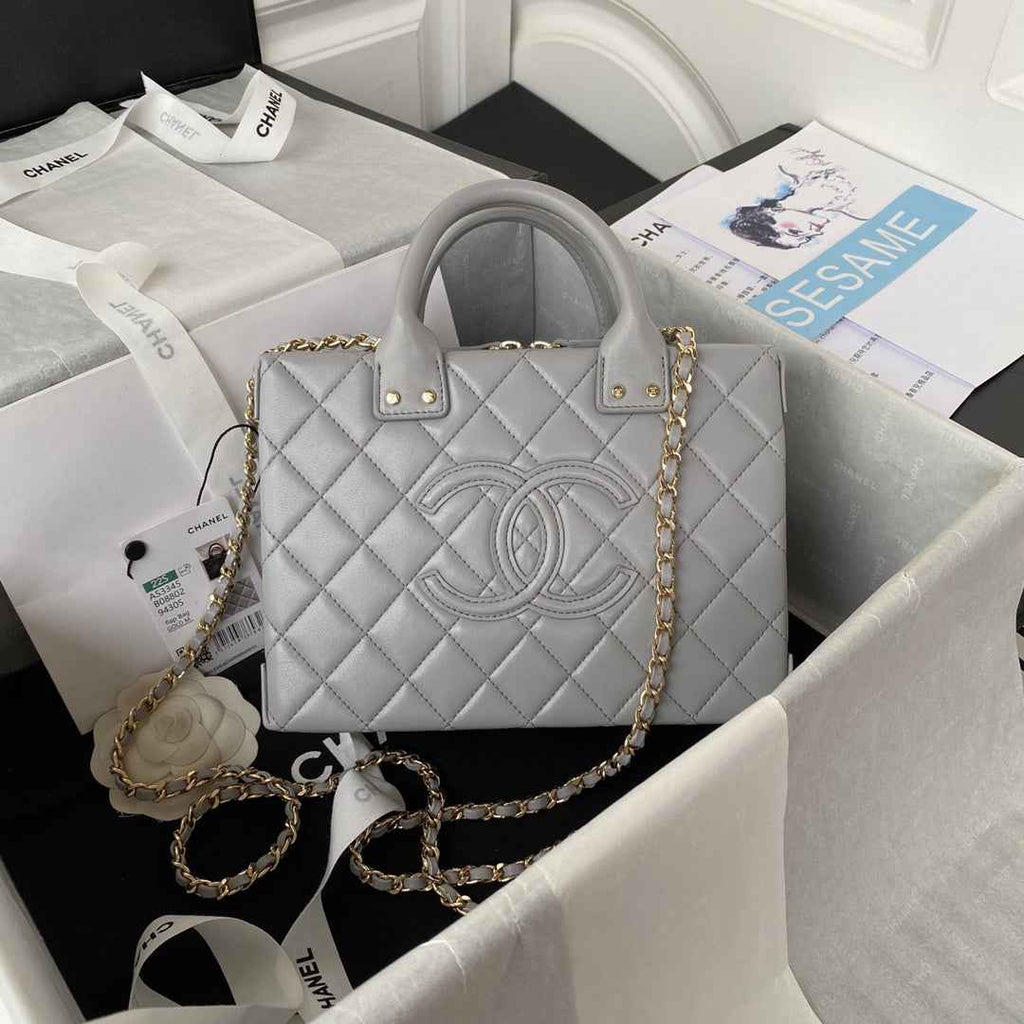 Chanel AS3345 Vanity Case Calfskin Gray