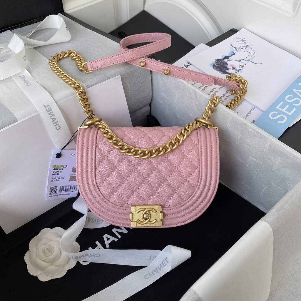 Chanel AS3350 Small BOY CHANEL Messenger Bag Calfskin Pink