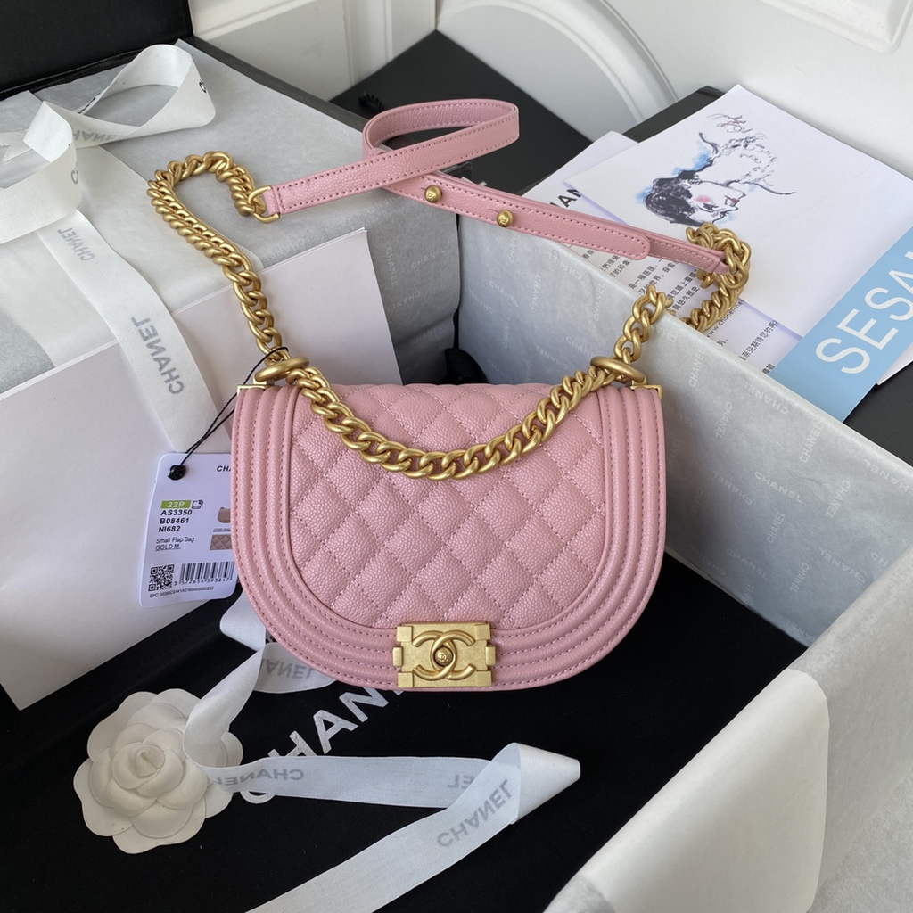 Chanel AS3350 Small BOY CHANEL Messenger Bag Calfskin Pink