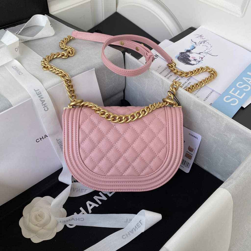 Chanel AS3350 Small BOY CHANEL Messenger Bag Calfskin Pink