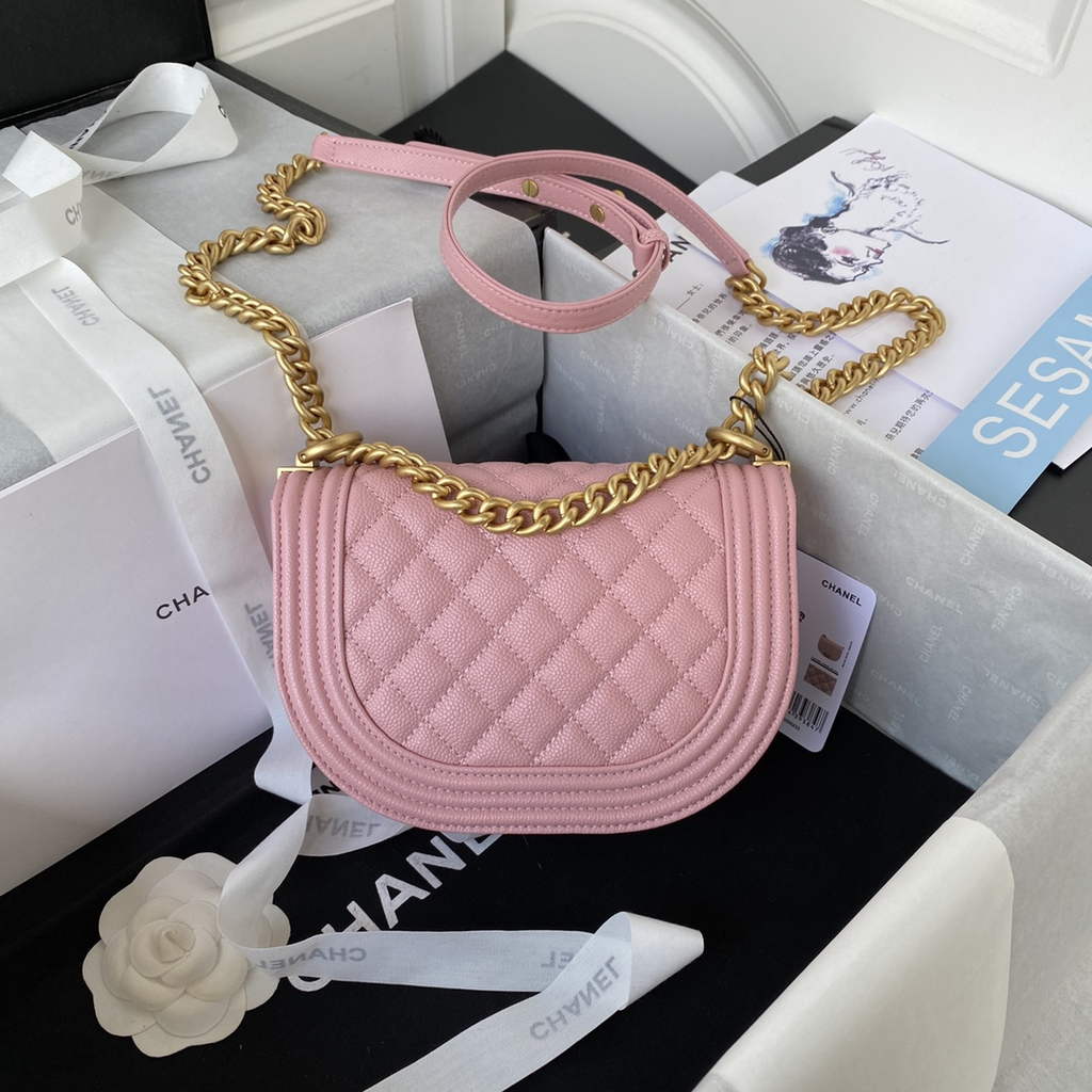 Chanel AS3350 Small BOY CHANEL Messenger Bag Calfskin Pink