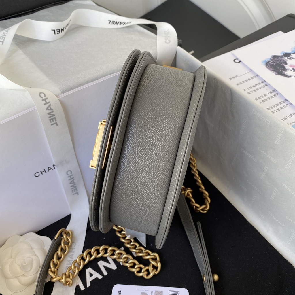 Chanel AS3350 Small BOY CHANEL Messenger Bag Calfskin Gray