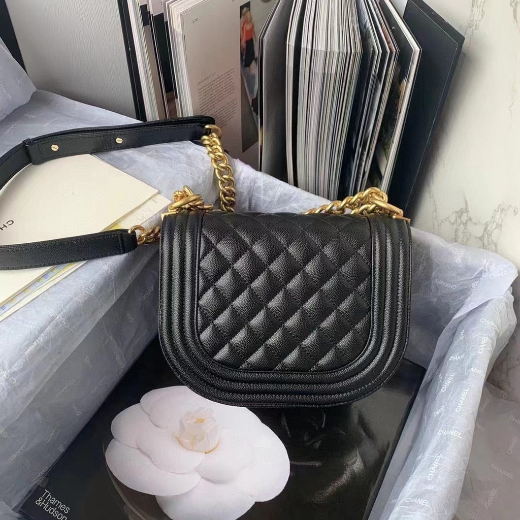 Chanel AS3350 Small BOY CHANEL Messenger Bag Calfskin Black