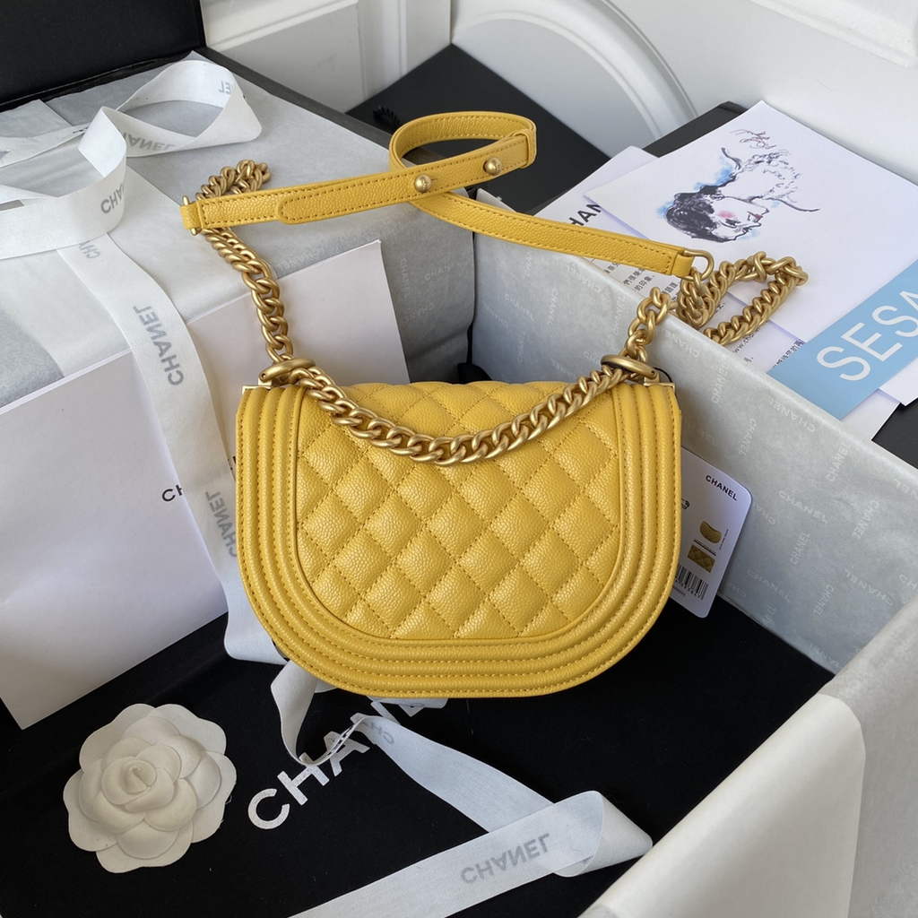 Chanel AS3350 Small BOY CHANEL Messenger Bag Calfskin Yellow