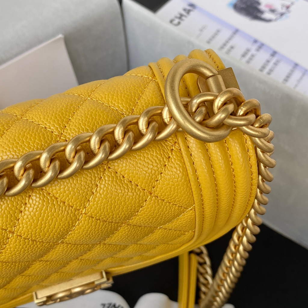 Chanel AS3350 Small BOY CHANEL Messenger Bag Calfskin Yellow