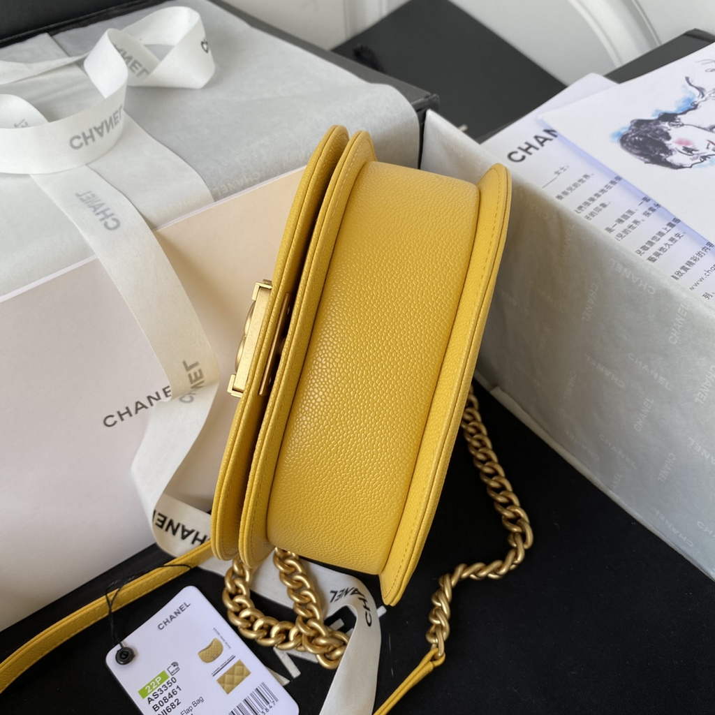 Chanel AS3350 Small BOY CHANEL Messenger Bag Calfskin Yellow