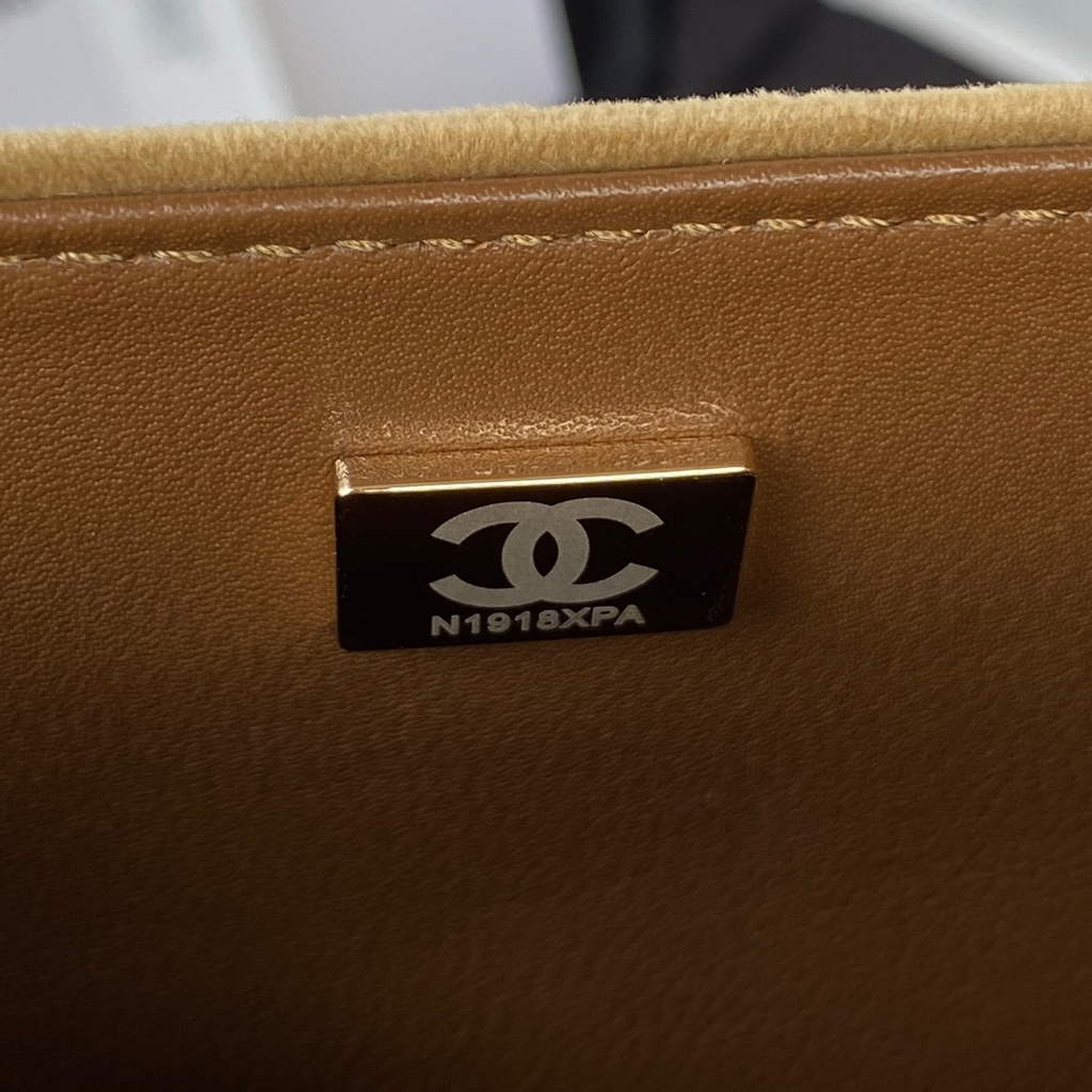 Chanel AS3350 Small BOY Messenger Bag Shearling Lambskin Tan