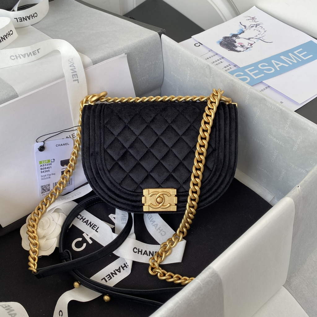 Chanel AS3350 Small BOY Messenger Bag Shearling Lambskin Black