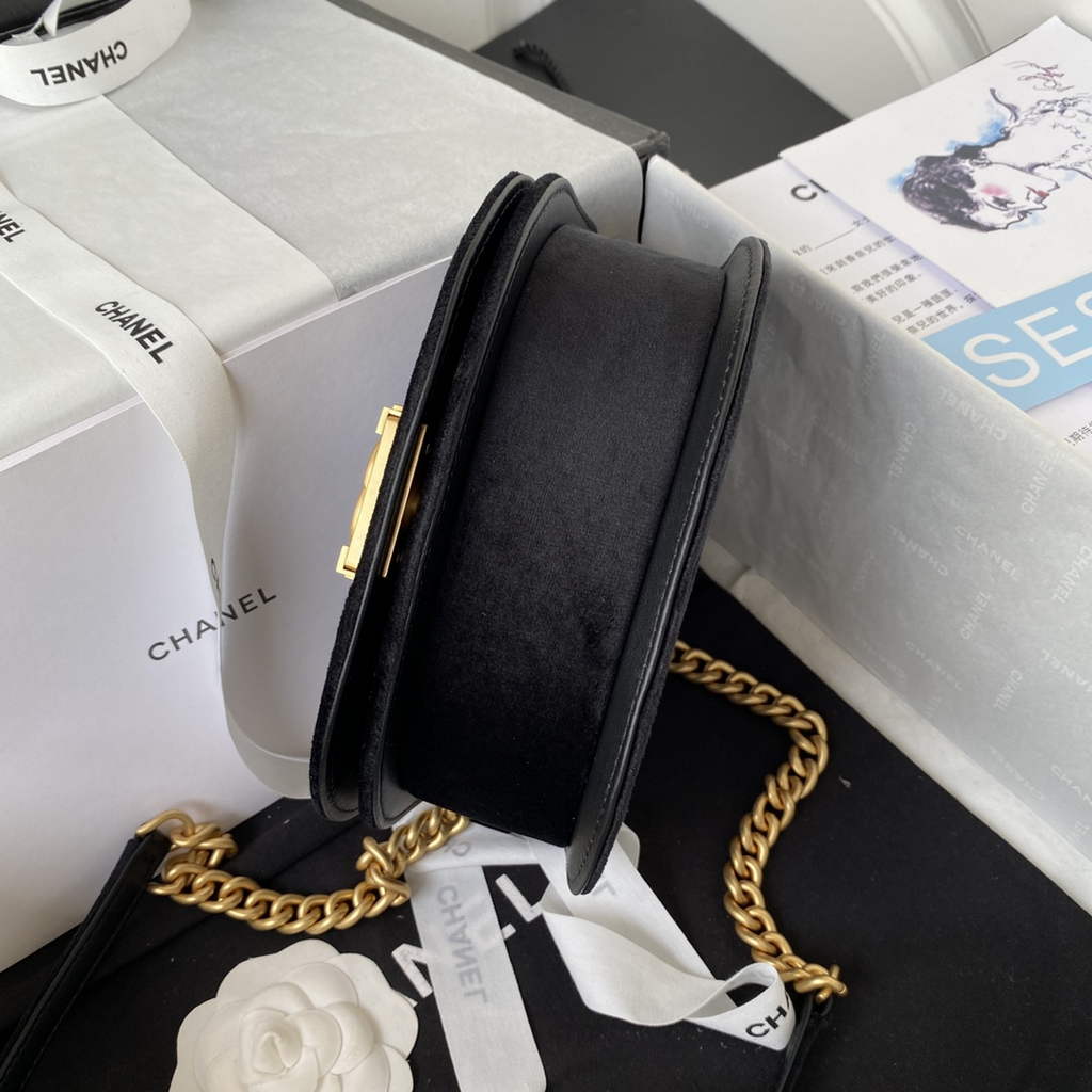 Chanel AS3350 Small BOY Messenger Bag Shearling Lambskin Black