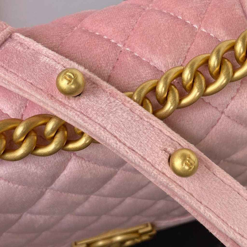 Chanel AS3350 Small BOY Messenger Bag Shearling Lambskin Pink