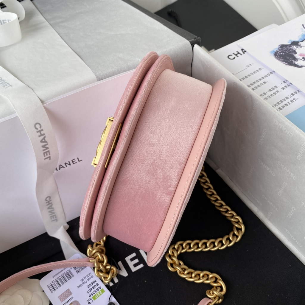 Chanel AS3350 Small BOY Messenger Bag Shearling Lambskin Pink