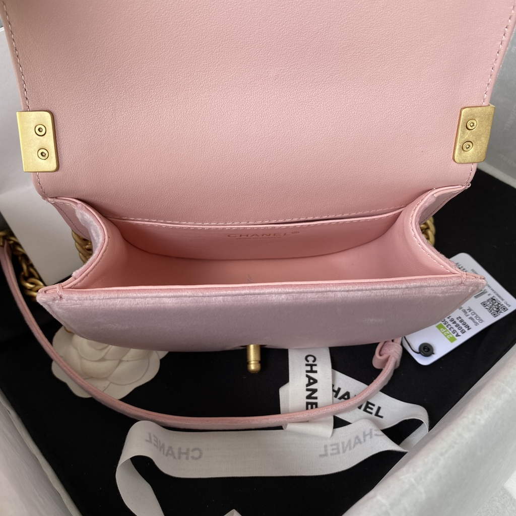 Chanel AS3350 Small BOY Messenger Bag Shearling Lambskin Pink