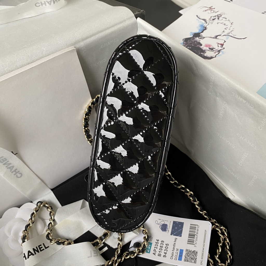 Chanel AS3354 Top Bag Shiny Calfskin Black