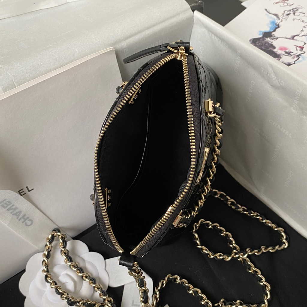 Chanel AS3354 Top Bag Shiny Calfskin Black