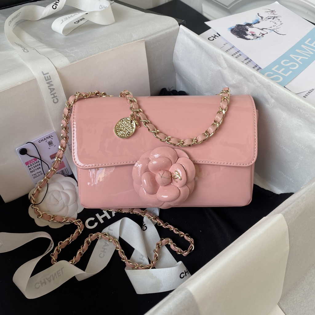 Chanel AS3356 Flap bag Shiny Calfskin gold-tone metal Pink