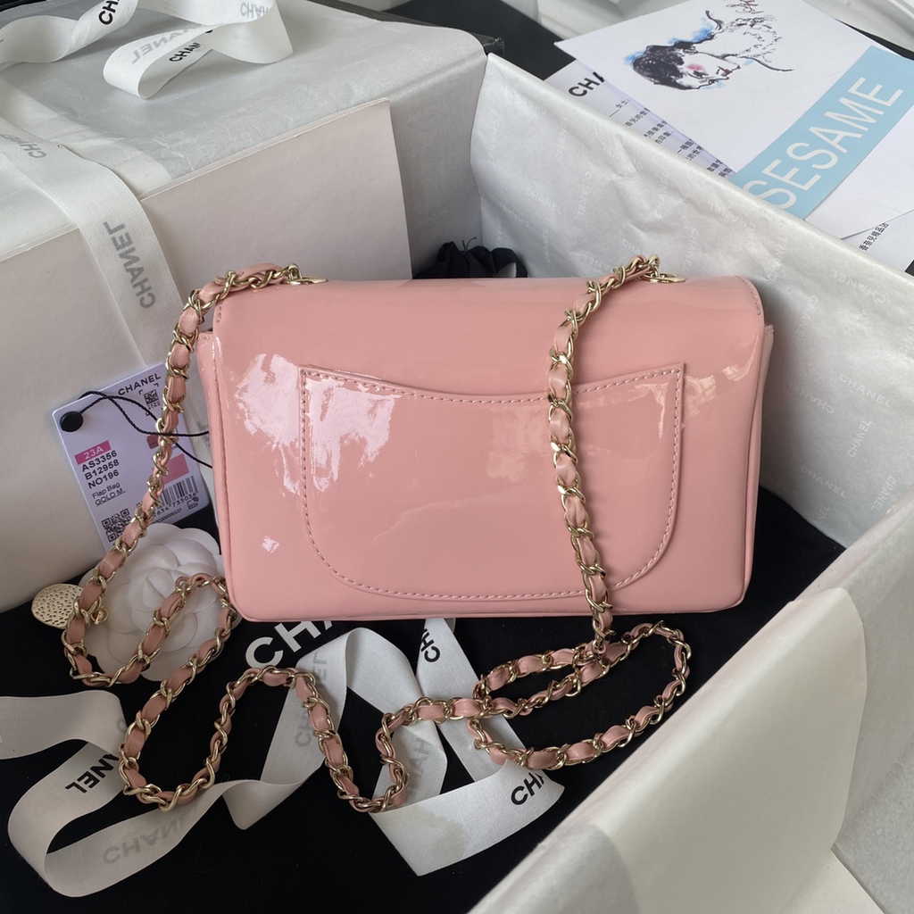 Chanel AS3356 Flap bag Shiny Calfskin gold-tone metal Pink