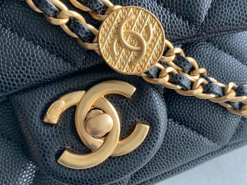 Chanel AS3368 Mini Flap Bag Shiny Calfskin Gold-Tone Metal Black