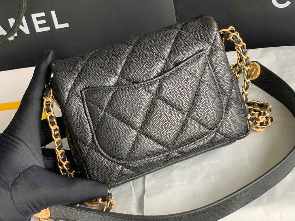 Chanel AS3368 Mini Flap Bag Shiny Calfskin Gold-Tone Metal Black
